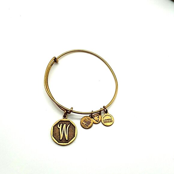 Alex and Ani Initial 'W' Charm Bangle Bracelet Rafaelian Gold Finish Expandable - Picture 11 of 11